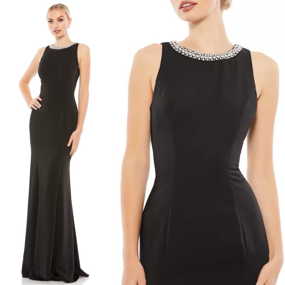 Mac Duggal NWT Black Rhinestone Fishtail Gown